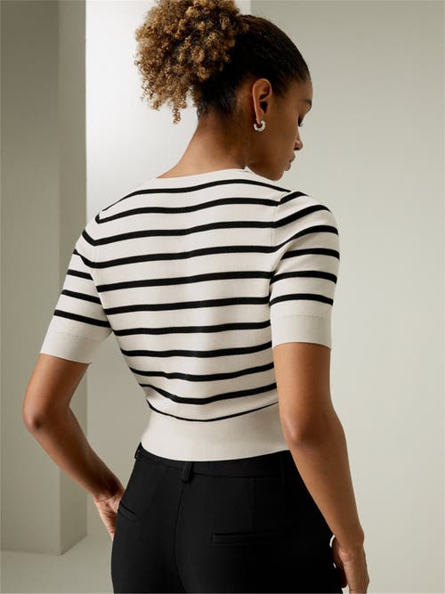 Shop Lilysilk Silk Striped Cropped Knit Top In White With Black Stripes