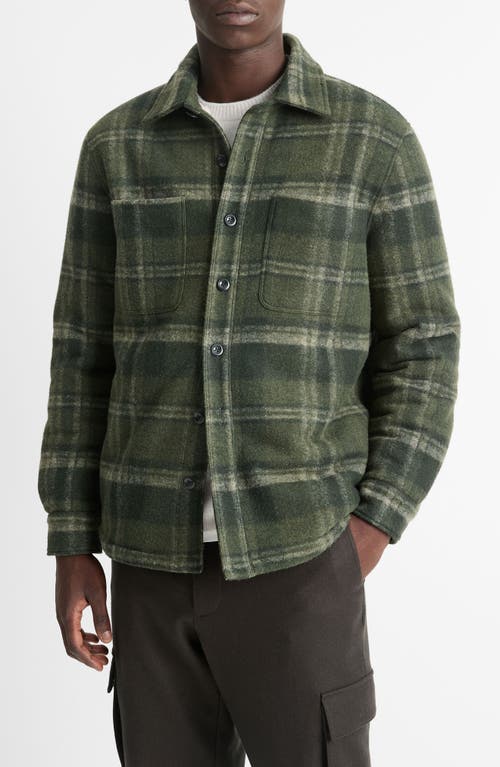 Shop Vince Plaid Fleece Lined Shirt Jacket In Night Moss Combo