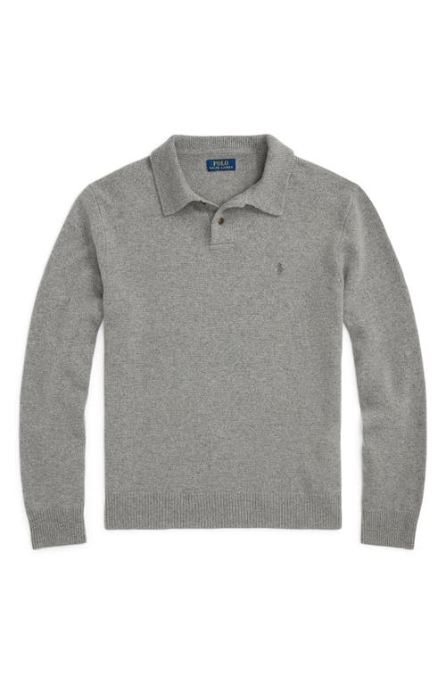 Shop Polo Ralph Lauren Embroidered Logo Wool & Cashmere Polo Sweater In Fawn Grey Heather