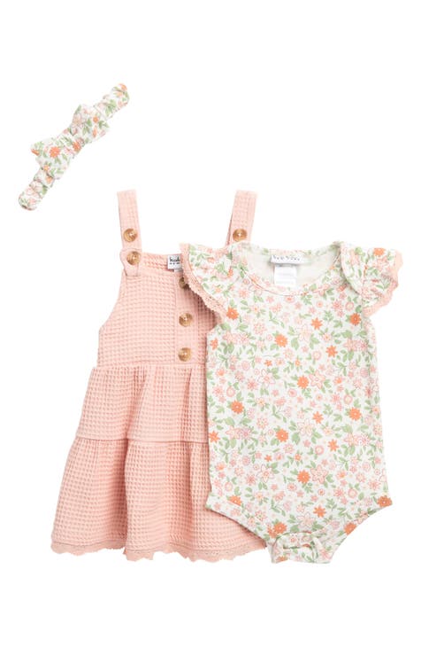 Calvin Klein Girls 3 Pieces Floral Skirt and Tops Set, Pink Floral 5 