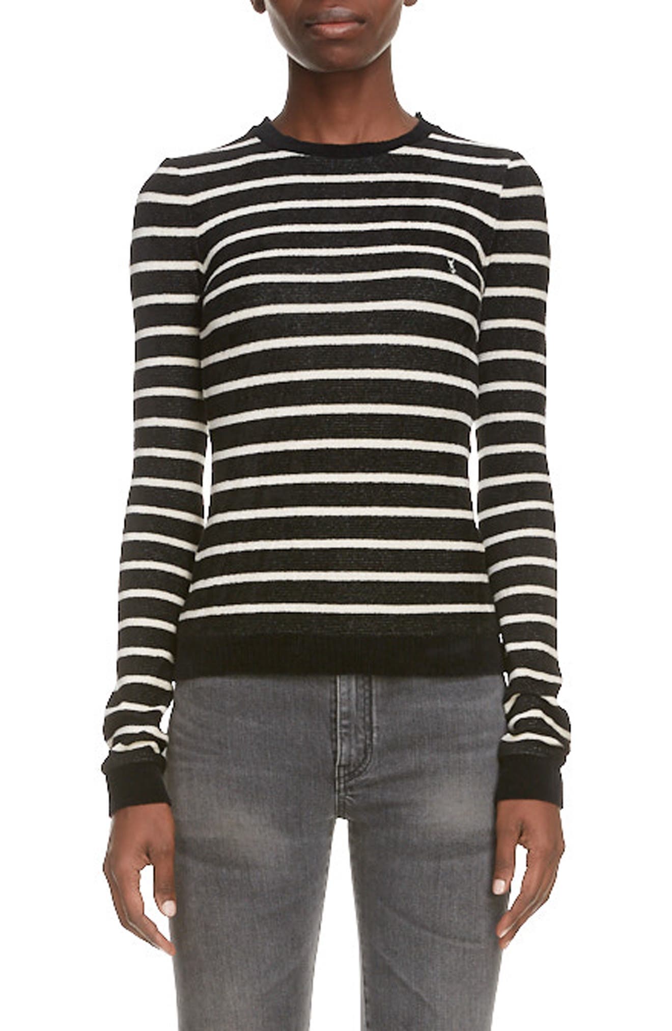 Saint Laurent Stripe Sweater in Noir/Natural at Nordstrom, Size X-Small