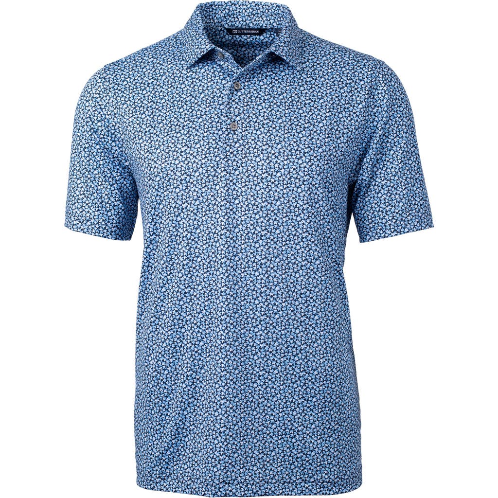 Cutter & Buck Magnolia Scatter Print Performance Polo In Atlas/navy Blue