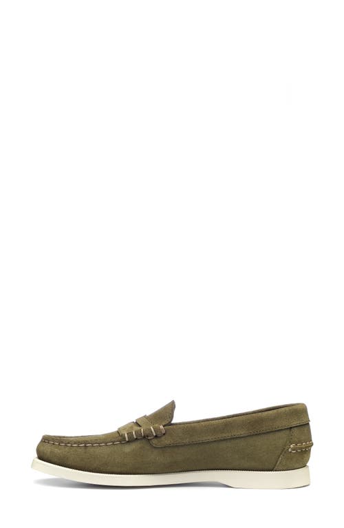 Shop Sebago Dan Boat Roughout Penny Loafer In Green Military - Brown Oliva