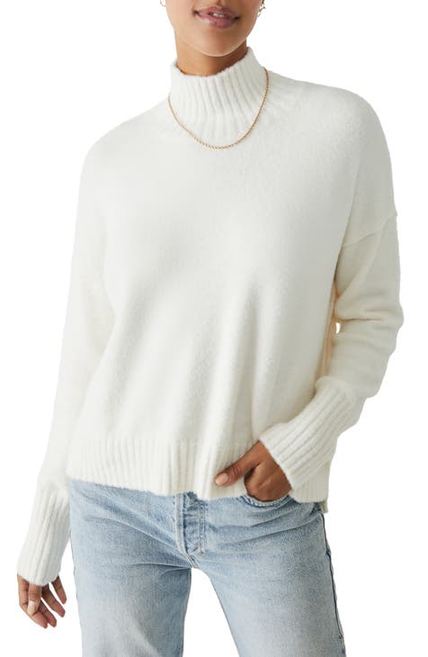 White Sweater - Turtleneck Sweater With Long Sleeves - Fuzzy Sweater
