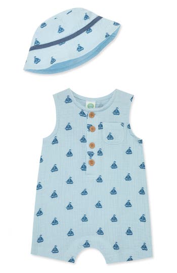 Shop Little Me Sailboat Romper & Hat Set In Blue