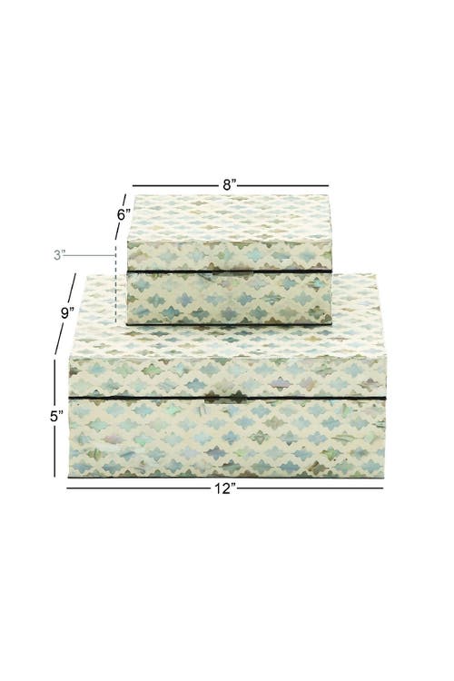 Willow Row Cream Mother Of Pearl Handmade Box With Hinged Lid In White