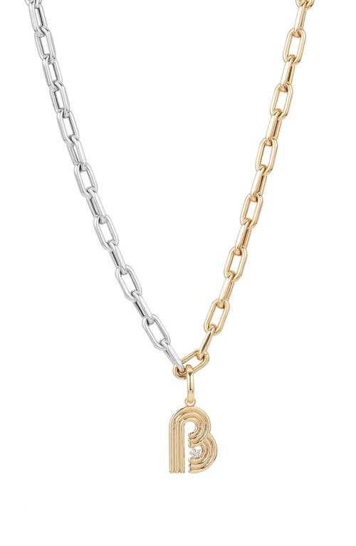 Adina Reyter Two-Tone Paper Cip Chain Diamond Initial Pendant Necklace in Yellow Gold - B at Nordstrom, Size 16