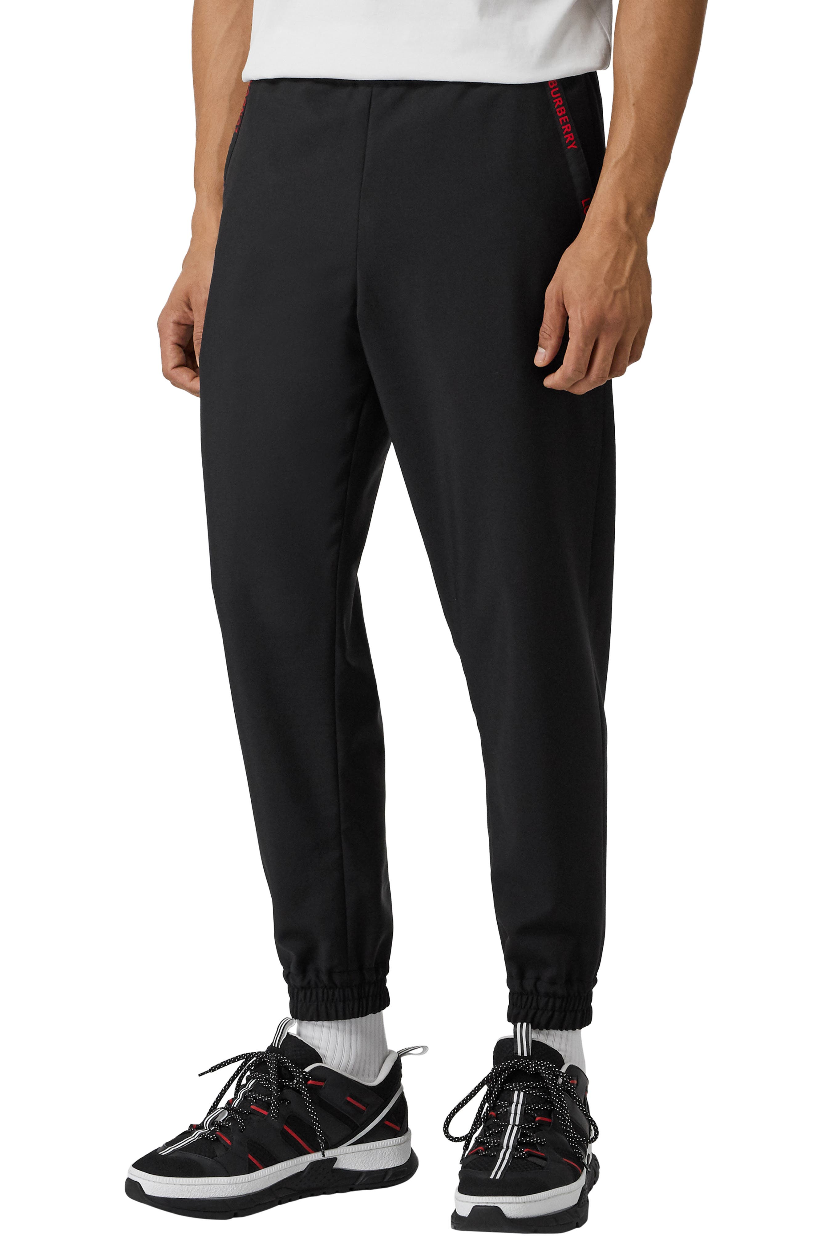Burberry Block Wool & Mohair Slim Fit Sweatpants, Black