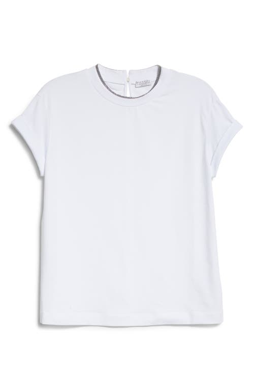 Brunello Cucinelli Monili Collar Stretch Cotton T-Shirt in White