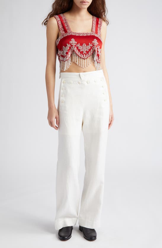 Shop Bode Amrita Beaded Fringe Crop Top In Red