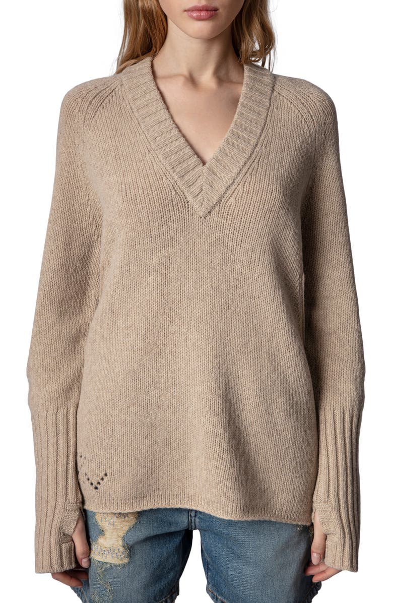 Zadig & Voltaire Valmy Intarsia Oversize Merino Wool V-Neck Sweater |  Nordstrom