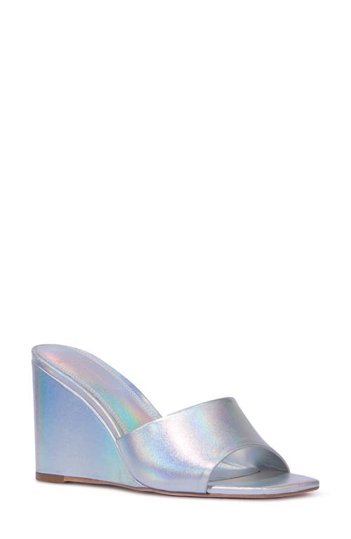 BLACK SUEDE STUDIO Paola Wedge Sandal in Holographic Silver