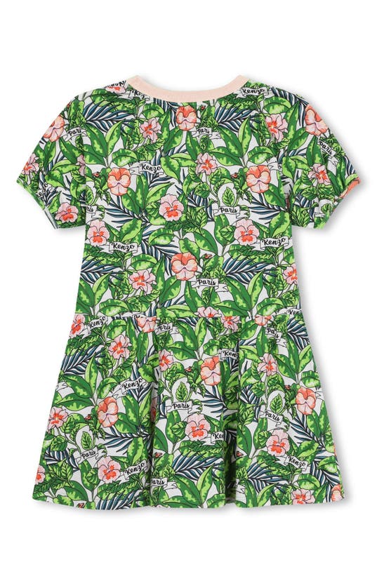 Shop Kenzo Kids' Foliage Print Cotton T-shirt Dress In 66f-mint Green