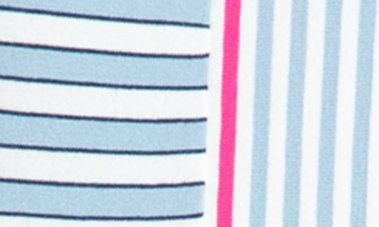 Shop Apny Fringe Multi Stripe Short Sleeve Knit Top In Pink Multi