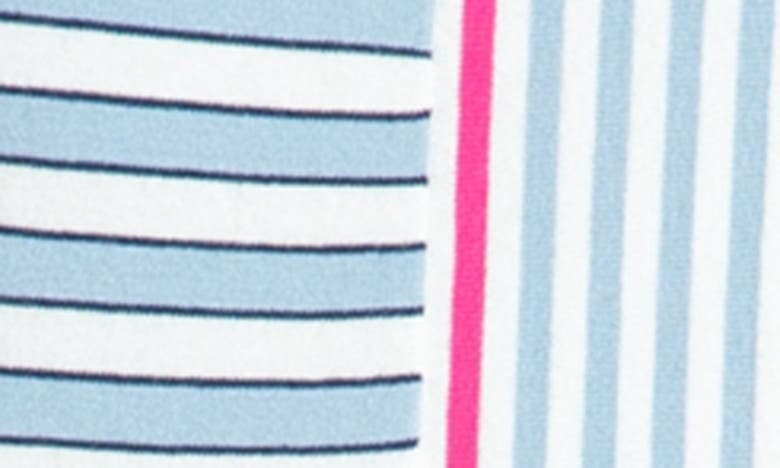 Apny Fringe Multi Stripe Short Sleeve Knit Top In Pink Multi
