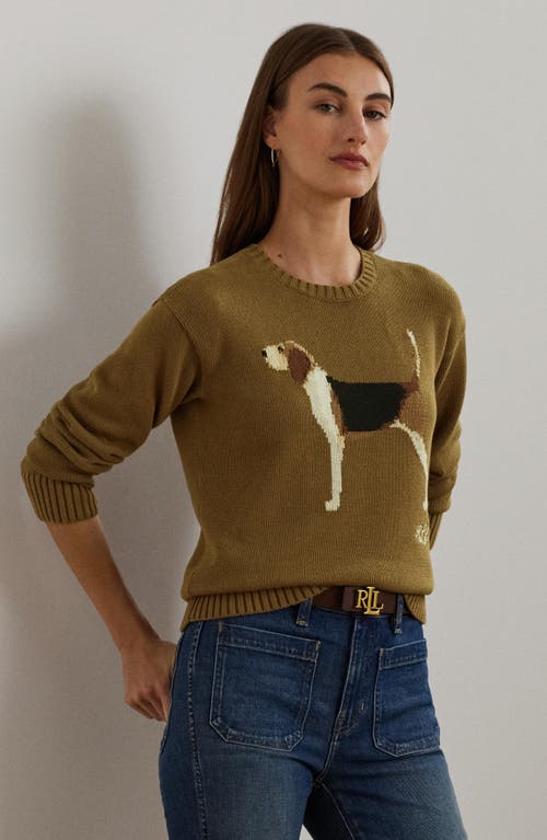 Shop Lauren Ralph Lauren Intarsia Beagle Cotton Sweater In Honey Tan