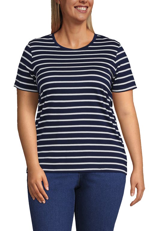 Shop Lands' End Plus Size Relaxed Supima Cotton Crew Neck T-shirt In Deep Sea Navy Breton Stripe