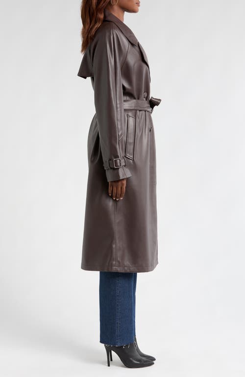 Shop Good American Better Than Leather Faux Leather Tie Belt Trench Coat In Bark003