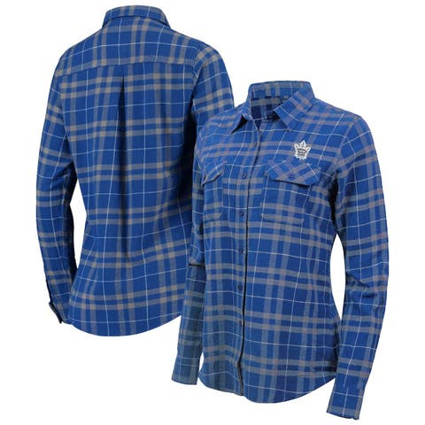 Denver Broncos Antigua Women's Stance Flannel Button-Up Long Sleeve Shirt -  Navy/Gray