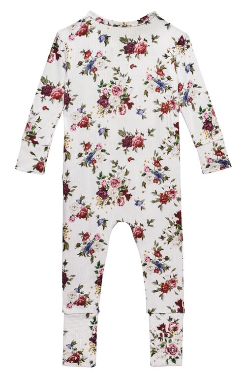 Shop Posh Peanut Philippa Floral Fitted Convertible Footie Pajamas In Open White