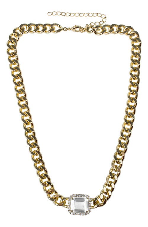 Shop Cz By Kenneth Jay Lane Cz Station Cub Chain Necklace In Clear/gold