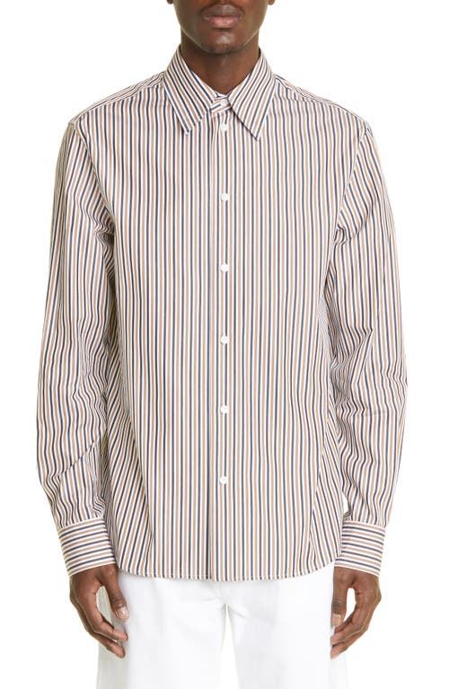 Bottega Veneta Stripe Cotton Button-up Shirt In Brown