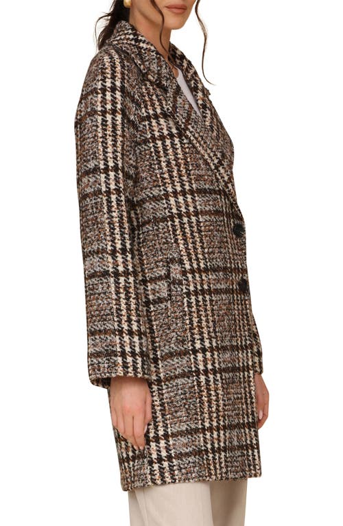 Shop Avec Les Filles Plaid Bouclé Walker Coat In Tan/brown Plaid