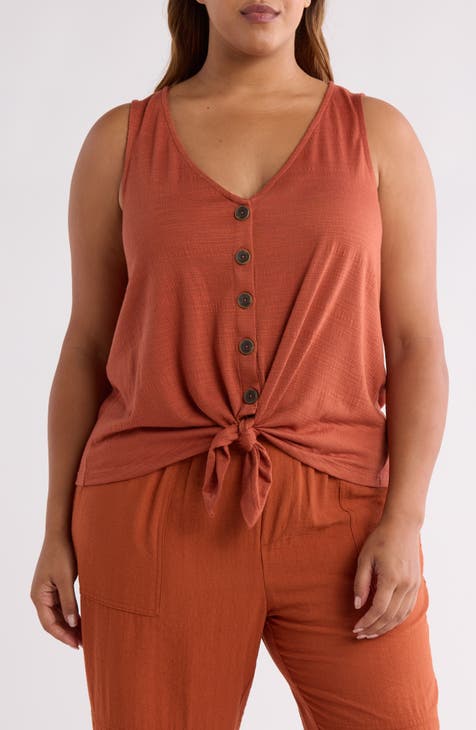 Textured Slub Tie Front Tank (Plus)