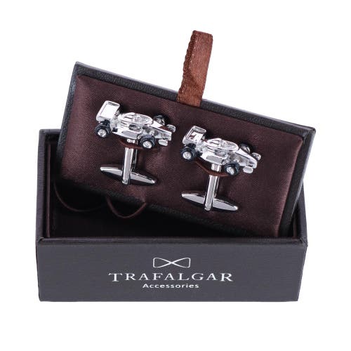 Trafalgar Finish Line Racecar Novelty Cufflinks In Silver