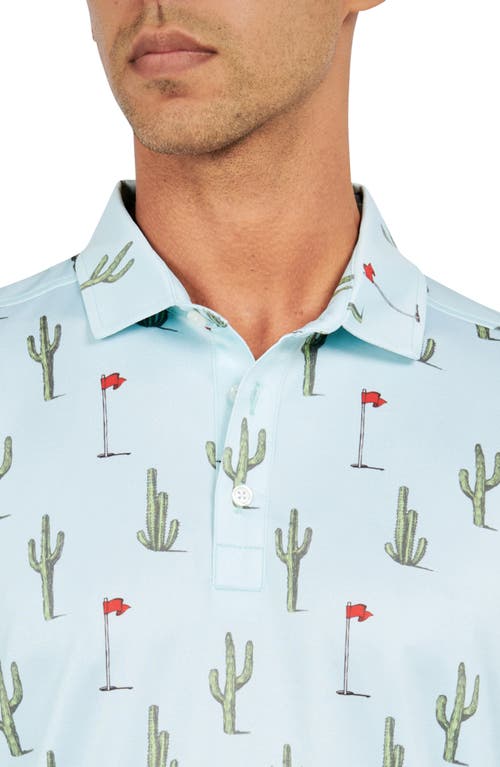 Construct Con.struct Cactus Print Performance Golf Polo In Aqua