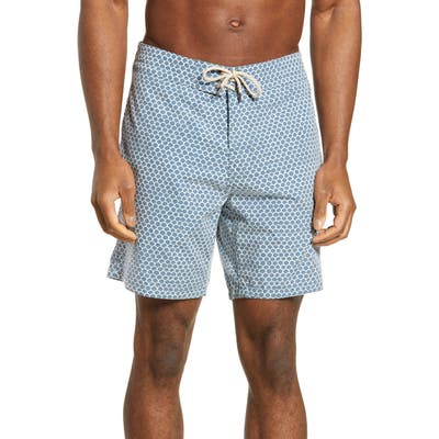 Faherty Fishscale Batik Board Shorts, Blue