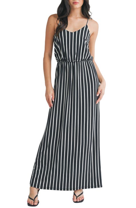 Buy Elan Strapless Stripe Maxi Cover-up Dress - Black Stripe At 60% Off