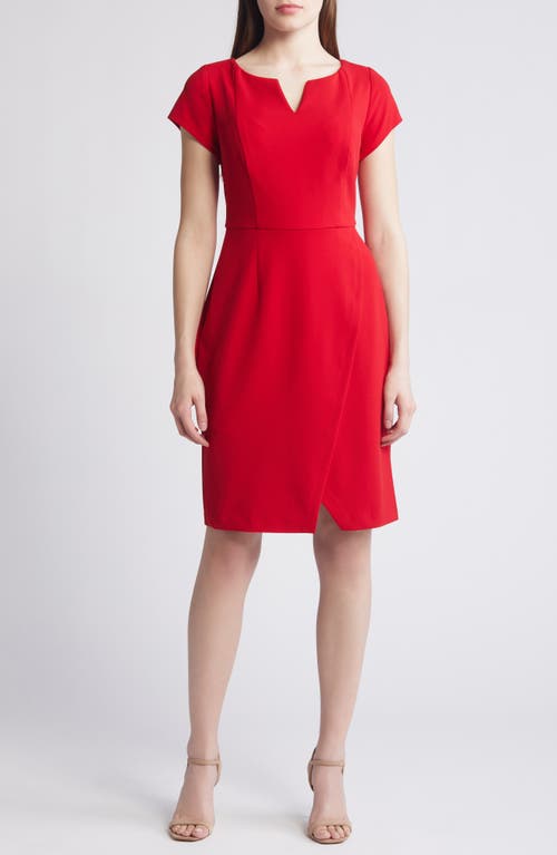 Notched Sheath Dress in Apple Red