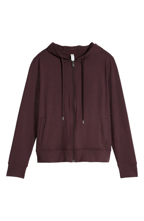 Shop Zella Restore Soft Zip-up Hoodie In Burgundy Fudge