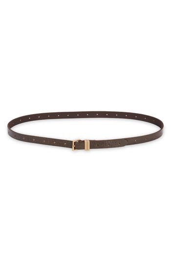 Shop Allsaints 18mm Skinny Double Loop Leather Belt In Brown/warm Brass