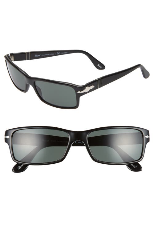 Persol 57mm Polarized Rectangle Sunglasses in Black Solid at Nordstrom