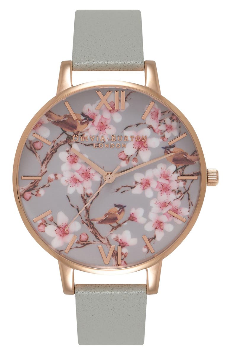 OLIVIA BURTON 'Painterly Prints' Leather Strap Watch, 38mm, Main, color, 020