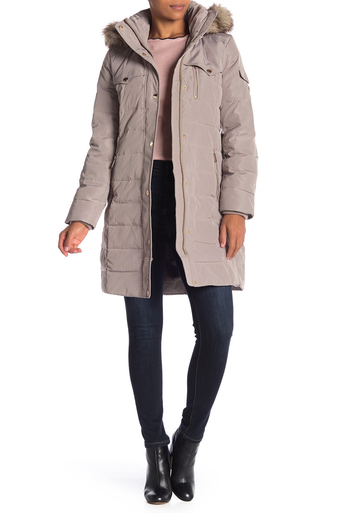 michael michael kors missy snap button faux fur collared jacket