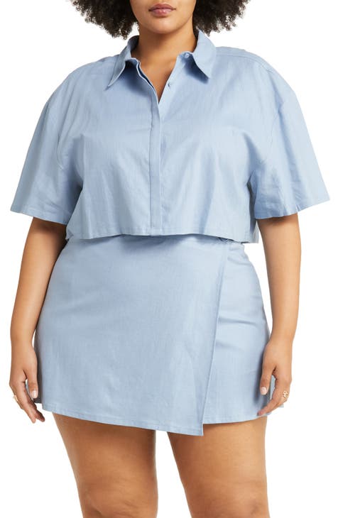 Crop Linen Blend Camp Shirt