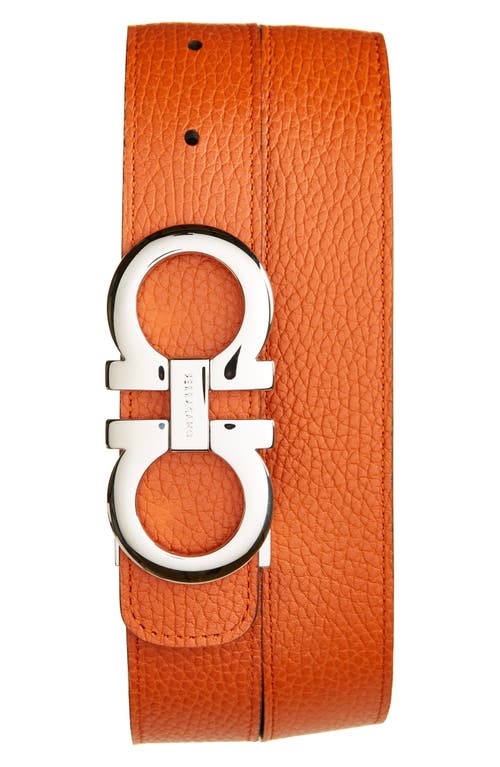 FERRAGAMO Double Gancio Reversible Leather Belt in Terracotta Nero at Nordstrom, Size 100 Eu