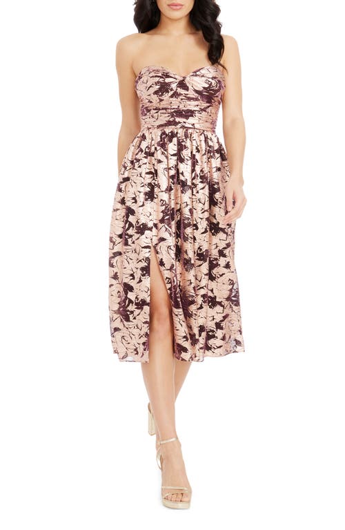 DRESS THE POPULATION DRESS THE POPULATION MANDY METALLIC FLORAL STRAPLESS COCKTAIL DRESS