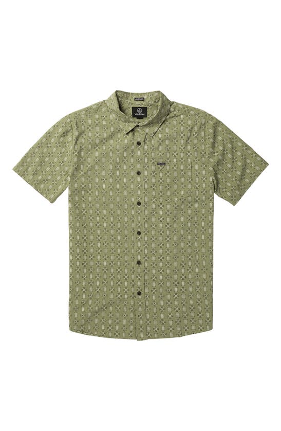 Shop Volcom Stone Mash Short Sleeve Button-up Shirt In Thyme Green