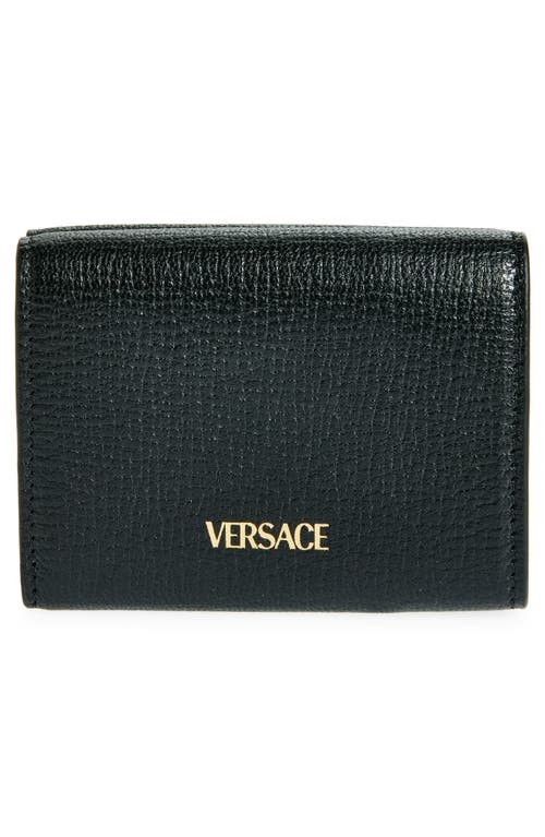 Versace Medusa Leather Trifold Wallet In Black Gold