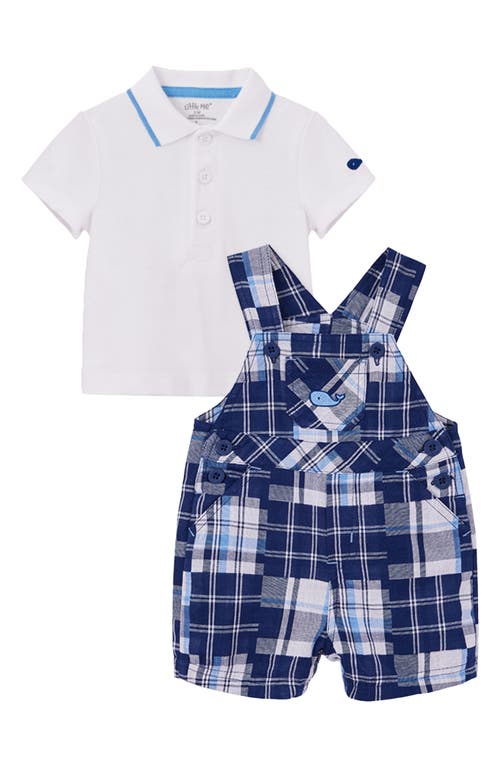 Little Me Patchwork Overalls & Polo Set in Blue
