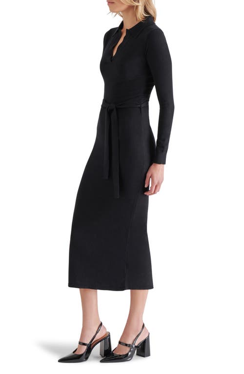 Shop Steve Madden Danessa Belted Long Sleeve Polo Sweater Dress In Black