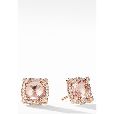 David Yurman Chatelaine Pave Bezel Stud Earrings With Morganite And Diamonds In 18K Rose Gold