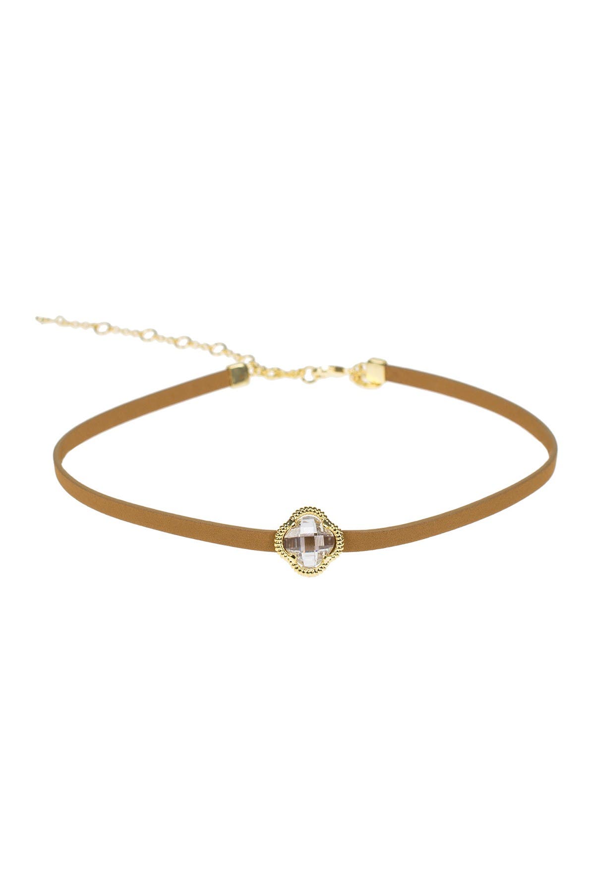 Cz By Kenneth Jay Lane Clover Cz Vegan Leather Choker In Natural-gold