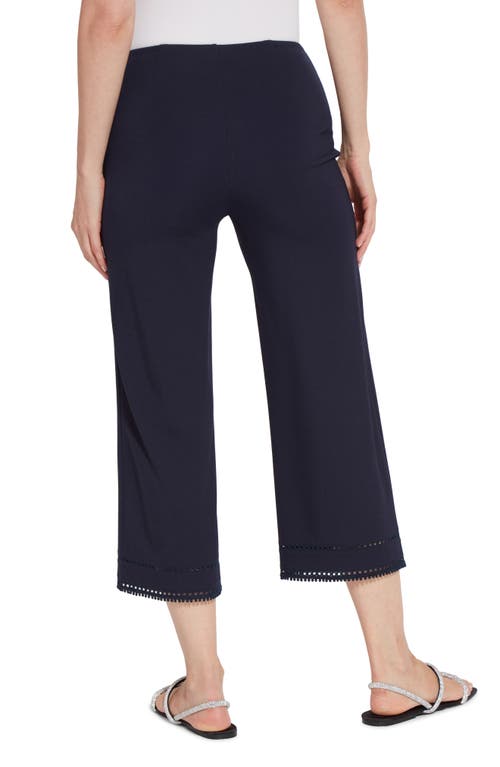 Shop Lyssé Sienna Eyelet Hem Crop Wide Leg Ponte Pants In Navy