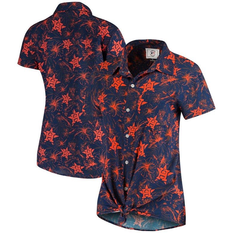 Foco Navy/orange Houston Astros Tonal Print Button-up Shirt