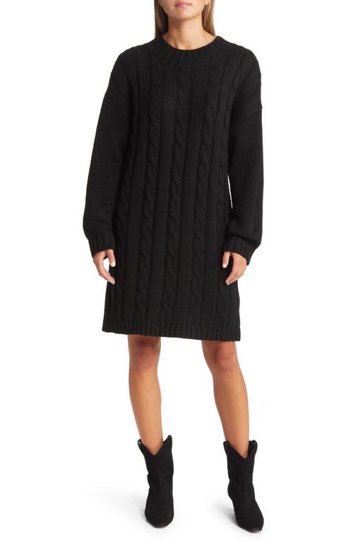 Lost + Wander Staycation Long Sleeve Cable Sweater Minidress in Black